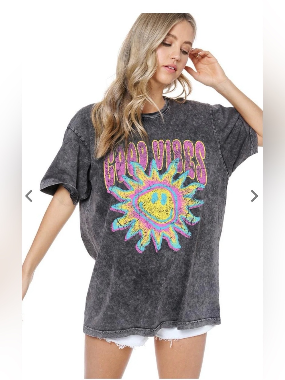 Good Vibes Mineral-Wash Black Graphic Tee